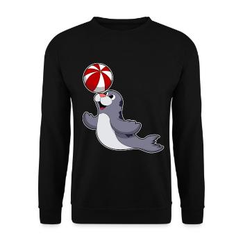 Seehund Schwimmen Wasserball Sommer - Unisex Pullover - Schwarz - Vorne - Alina (178cm) & Michal (187cm)