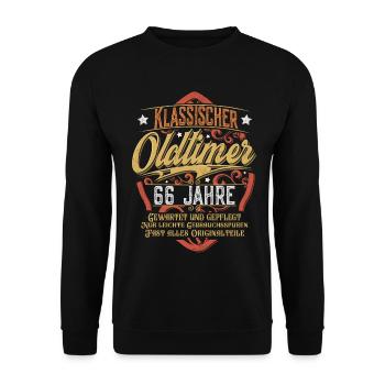 66. Geburtstag Oldtimer - Unisex Pullover - Schwarz - Vorne - Alina (178cm) & Michal (187cm)