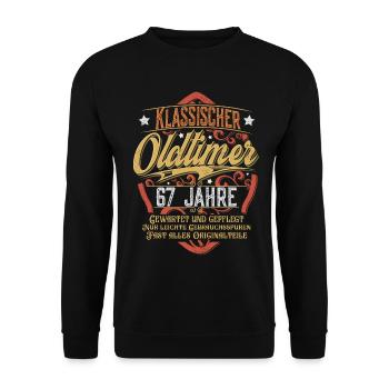 67. Geburtstag Oldtimer - Unisex Pullover - Schwarz - Vorne - Alina (178cm) & Michal (187cm)