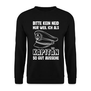 Kapitän Mütze Käptn Bootsführerschein Schifffahrt - Unisex Pullover - Schwarz - Vorne - Alina (178cm) & Michal (187cm)