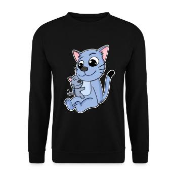 Katze Familie - Katze mit Baby - Katze - Unisex Pullover - Schwarz - Vorne - Alina (178cm) & Michal (187cm)