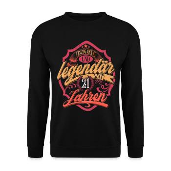 21. Geburtstag - Unisex Pullover - Schwarz - Vorne - Alina (178cm) & Michal (187cm)