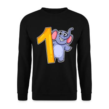 1er anniversaire - 1 an - Motif éléphant - Sweat-shirt Unisexe - noir - Devant - Alina (178cm) & Michal (187cm)