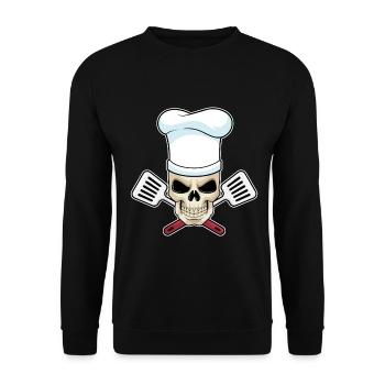 Totenkopf Koch Pfannenwender Kochen - Unisex Pullover - Schwarz - Vorne - Alina (178cm) & Michal (187cm)
