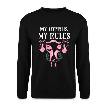 Mittelfinger Gebärmutter - My Uterus My Rules - Unisex Pullover - Schwarz - Vorne - Alina (178cm) & Michal (187cm)