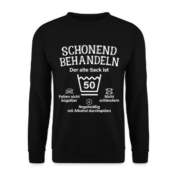 Schonend Behandeln Sack Geschenk 50. Geburtstag - Unisex Pullover - Schwarz - Vorne - Alina (178cm) & Michal (187cm)