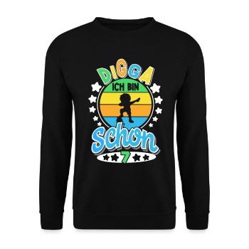 Digga Ich Bin Schon 7 Fußball Dabbing - Unisex Pullover - Schwarz - Vorne - Alina (178cm) & Michal (187cm)