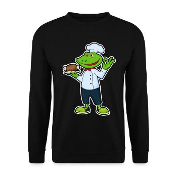 Frosch Koch Hähnchen Kochen - Unisex Pullover - Schwarz - Vorne - Alina (178cm) & Michal (187cm)
