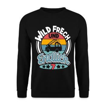 Feuerwehr 7. Geburtstag Kinder - Unisex Pullover - Schwarz - Vorne - Alina (178cm) & Michal (187cm)