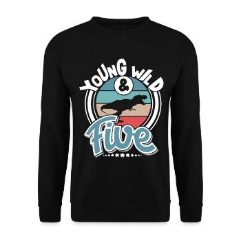 5 years children's birthday Dino Dinosaur - Unisex Sweatshirt - black - Front - Alina (178cm) & Michal (187cm)