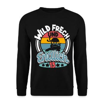 Ninja 13. Geburtstag Kinder 13 Jahre - Unisex Pullover - Schwarz - Vorne - Alina (178cm) & Michal (187cm)