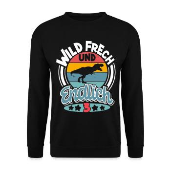 3 Jahre Kindergeburtstag Dino Dinosaurier - Unisex Pullover - Schwarz - Vorne - Alina (178cm) & Michal (187cm)