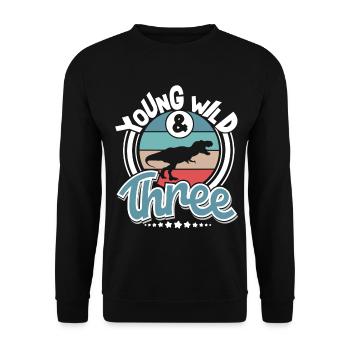3 Jahre Kindergeburtstag Dino Dinosaurier - Unisex Pullover - Schwarz - Vorne - Alina (178cm) & Michal (187cm)