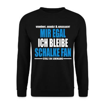 Mir Egal ich bleibe Schalke Fan - Unisex Pullover - Schwarz - Vorne - Alina (178cm) & Michal (187cm)
