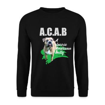 A classic American Bully ohne kupierte Ohren ACAB - Unisex Pullover - Schwarz - Vorne - Alina (178cm) & Michal (187cm)