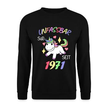 1971 - Jahrgang 1971 - Unisex Pullover - Schwarz - Vorne - Alina (178cm) & Michal (187cm)