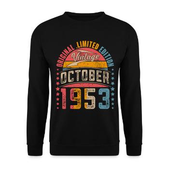1953 Oktober Jahrgang Vintage Retro Geburtstag - Unisex Pullover - Schwarz - Vorne - Alina (178cm) & Michal (187cm)