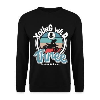 Motocross Kinder 3 Jahre Young Wild And Three - Unisex Pullover - Schwarz - Vorne - Alina (178cm) & Michal (187cm)
