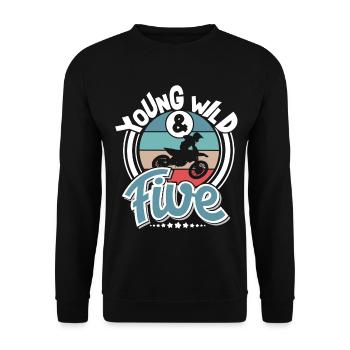 Motocross Kinder 5 Jahre Young Wild And Five - Unisex Pullover - Schwarz - Vorne - Alina (178cm) & Michal (187cm)