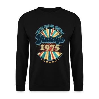 Year of birth 1975 Birthday Vintage - Unisex Sweatshirt - black - Front - Alina (178cm) & Michal (187cm)