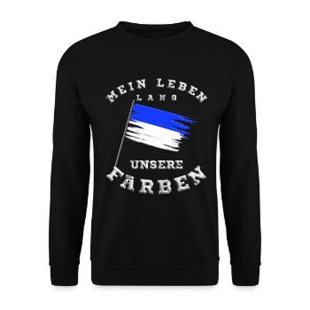 Mein Leben lang unsere Farben Blau Weiß - Unisex Pullover - Schwarz - Vorne - Alina (178cm) & Michal (187cm)