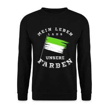 Mein Leben lang unsere Farben Grün Weiß - Unisex Pullover - Schwarz - Vorne - Alina (178cm) & Michal (187cm)
