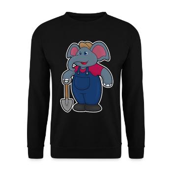 Elephant as farmer with shovel - Unisex Sweatshirt - black - Front - Alina (178cm) & Michal (187cm)
