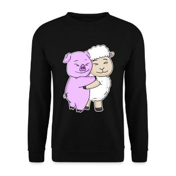 Pig and sheep cuddle cute animals - Unisex Sweatshirt - black - Front - Alina (178cm) & Michal (187cm)