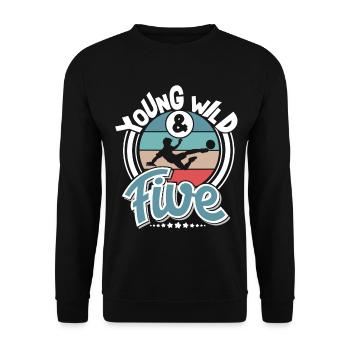 Football 5 years children's birthday party - Unisex Sweatshirt - black - Front - Alina (178cm) & Michal (187cm)
