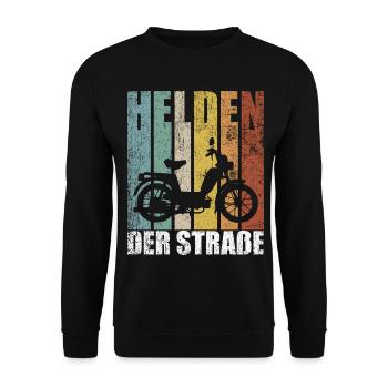 Helden der Straße Mofa 25 Kmh Mofafahrer Moped - Unisex Pullover - Schwarz - Vorne - Alina (178cm) & Michal (187cm)