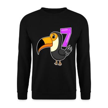 7 ans - 7ème anniversaire - motif d’oiseau toucan - Sweat-shirt Unisexe - noir - Devant - Alina (178cm) & Michal (187cm)