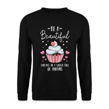 Sei ein hübscher Cupcake im Muffinmeer - Unisex Pullover - Schwarz - Vorne - Alina (178cm) & Michal (187cm)