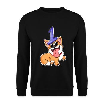 1 year old - 1 birthday - Welsh Corgi Pembroke - Unisex Sweatshirt - black - Front - Alina (178cm) & Michal (187cm)