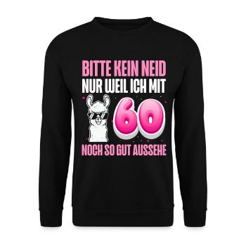 60. Geburtstag Alpaka - Unisex Pullover - Schwarz - Vorne - Alina (178cm) & Michal (187cm)