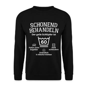 Schonend Behandeln Geiler Schlüpfer 60. Geburtstag - Unisex Pullover - Schwarz - Vorne - Alina (178cm) & Michal (187cm)
