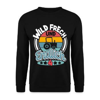 Traktor 4. Geburtstag Kinder 4 Jahre - Unisex Pullover - Schwarz - Vorne - Alina (178cm) & Michal (187cm)