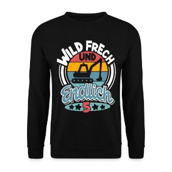 5 Jahre Kindergeburtstag Bagger - Unisex Pullover - Schwarz - Vorne - Alina (178cm) & Michal (187cm)