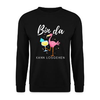 Bin da kann losgehen Flamingo - Unisex Pullover - Schwarz - Vorne - Alina (178cm) & Michal (187cm)