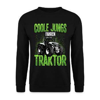 Coole Jungs Fahren Traktor Trecker Landwirt Bauer - Unisex Pullover - Schwarz - Vorne - Alina (178cm) & Michal (187cm)