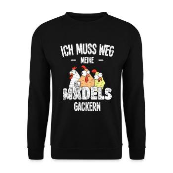 Meine Mädels Huhn Gackern Hühner Hühnerhalter - Unisex Pullover - Schwarz - Vorne - Alina (178cm) & Michal (187cm)