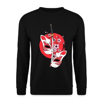Kitsune Mask Japanese Sword Katana Japanese - Unisex Sweatshirt - black - Front - Alina (178cm) & Michal (187cm)
