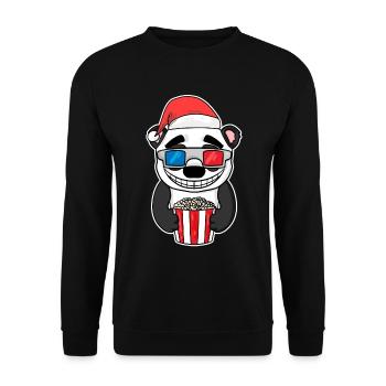 Weihnachten Panda Bär Popcorn Kino - Unisex Pullover - Schwarz - Vorne - Alina (178cm) & Michal (187cm)