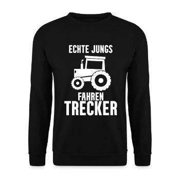 Traktor Trecker Spruch - Unisex Pullover - Schwarz - Vorne - Alina (178cm) & Michal (187cm)