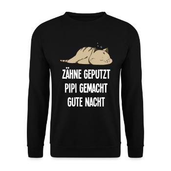 Zähne Geputzt Gute Nacht Katze Schlafshirt - Unisex Pullover - Schwarz - Vorne - Alina (178cm) & Michal (187cm)