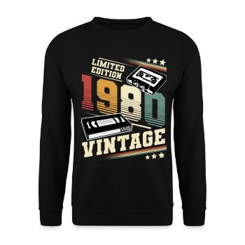 1980 Geburtsjahr Baujahr Geburtstag vintage - Unisex Pullover - Schwarz - Vorne - Alina (178cm) & Michal (187cm)