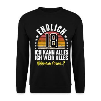 18. Geburtstag 18 Jahre - Unisex Pullover - Schwarz - Vorne - Alina (178cm) & Michal (187cm)