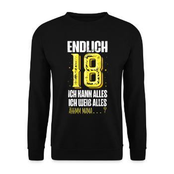 18. Geburtstag 18 Jahre - Unisex Pullover - Schwarz - Vorne - Alina (178cm) & Michal (187cm)