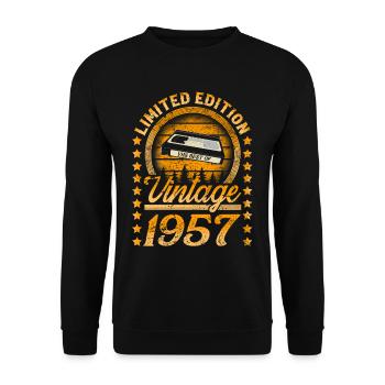 1957 Year of construction Year of birth Birthday - Unisex Sweatshirt - black - Front - Alina (178cm) & Michal (187cm)