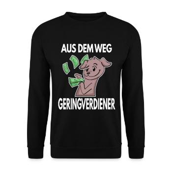Aus dem Weg du Geringverdiener - Kapitalismus - Unisex Pullover - Schwarz - Vorne - Alina (178cm) & Michal (187cm)
