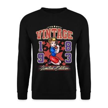 1983 Année de naissance Anniversaire Vintage Rockabilly - Sweat-shirt Unisexe - noir - Devant - Alina (178cm) & Michal (187cm)